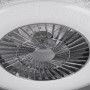 Plafoniera LED moderna con ventilatore integrato.