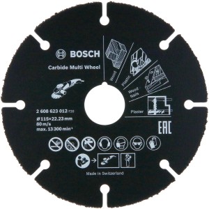 Disco da taglio Bosch Carbide Multiwheel, 115mm, per smerigliatrici angolari. Per tagliare legno, plastica, chiodi.