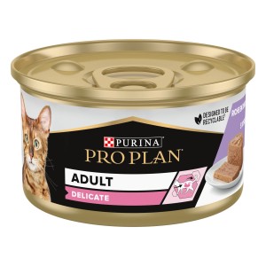 Lattina di cibo umido per gatti Pro Plan Adult Delicate, alimento umido per gatti adulti.