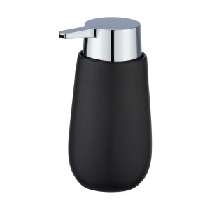 Dispenser sapone nero Wenko Badi in ceramica con pompa cromata, 320ml.