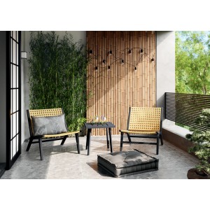 Set balcone Caddoa 3 pezzi, nero-naturale. Set con 2 sedie e tavolo per balcone o terrazza.