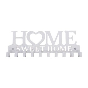 Appendiabiti bianco con scritta "Home Sweet Home" e ganci.