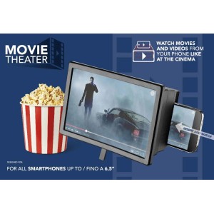 t.b.t. per smartphone fino a 6,5 pollici con popcorn per un'esperienza cinematografica.