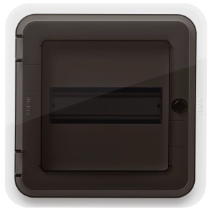 Quadro elettrico Vimar quadrato, tinta marrone.