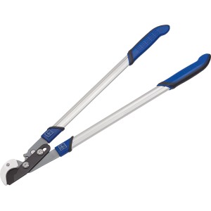 Cesoia a battente LUX con manici blu e bracci di leva argentati.