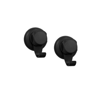 Due ganci neri t.b.t. con ventosa per accessori da parete.