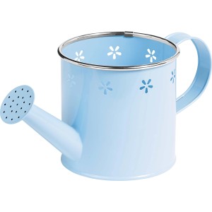 Annaffiatoio decorativo blu in metallo, 10x10x21 cm, con motivo floreale per giardino e casa.