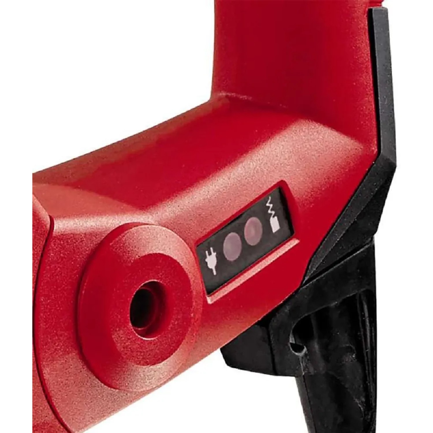 Dettaglio di un martello demolitore rosso con comandi.