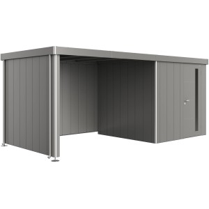 Tetto laterale Biohort grigio quarzo-metallizzato per casetta Neo, tettoia in metallo con supporti e pluviali.