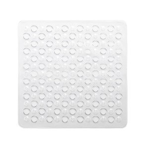 Tappetino doccia trasparente con ventose per una presa sicura nella doccia.