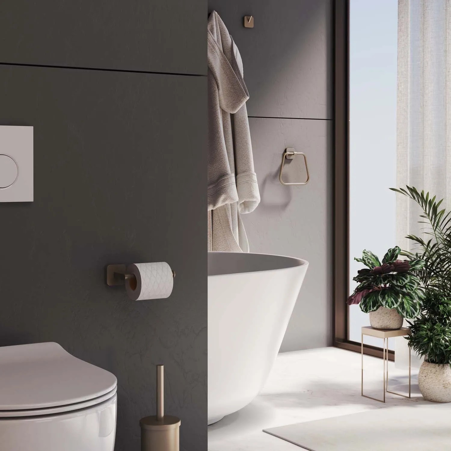 Porta carta igienica t.b.t. in un bagno dal design moderno.