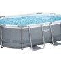 Piscina fuori terra ovale Bestway, telo grigio, struttura in acciaio e scaletta.