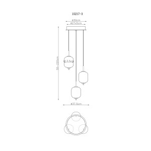 Disegno tecnico della lampada a sospensione t.b.t. Sospensioni con dimensioni.