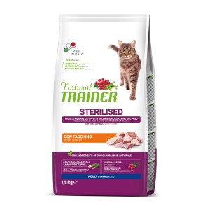 Natural Trainer Sterilised cibo secco per gatti con tacchino, confezione da 1,5kg.