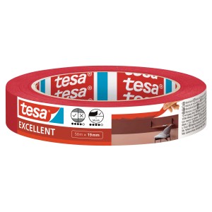 Rotolo di nastro adesivo per mascheratura rosso tesa Excellent, 50m x 19mm. Nastro adesivo per pittura.
