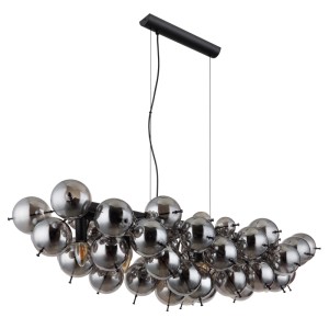 Lampada a sospensione moderna con molte sfere color argento, ideale per il soggiorno.