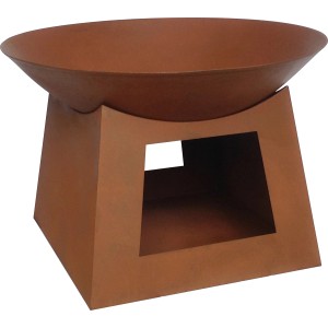 Braciere in acciaio, diametro 61,5 cm, effetto ruggine e vano porta legna.