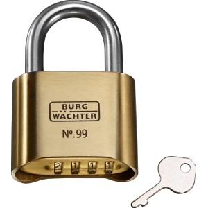 Lucchetto a combinazione Burg-Wächter 99 50 SB in acciaio inox con chiave per cambiare il codice.