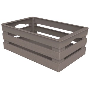 Contenitore/cassa grigia t.b.t. in plastica effetto legno per stoccaggio.