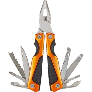 OBI Multitool 12-in-1, pinza arancione con diversi utensili.