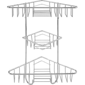 Cesto angolare Fregate a 3 ripiani cromati per montaggio a parete.