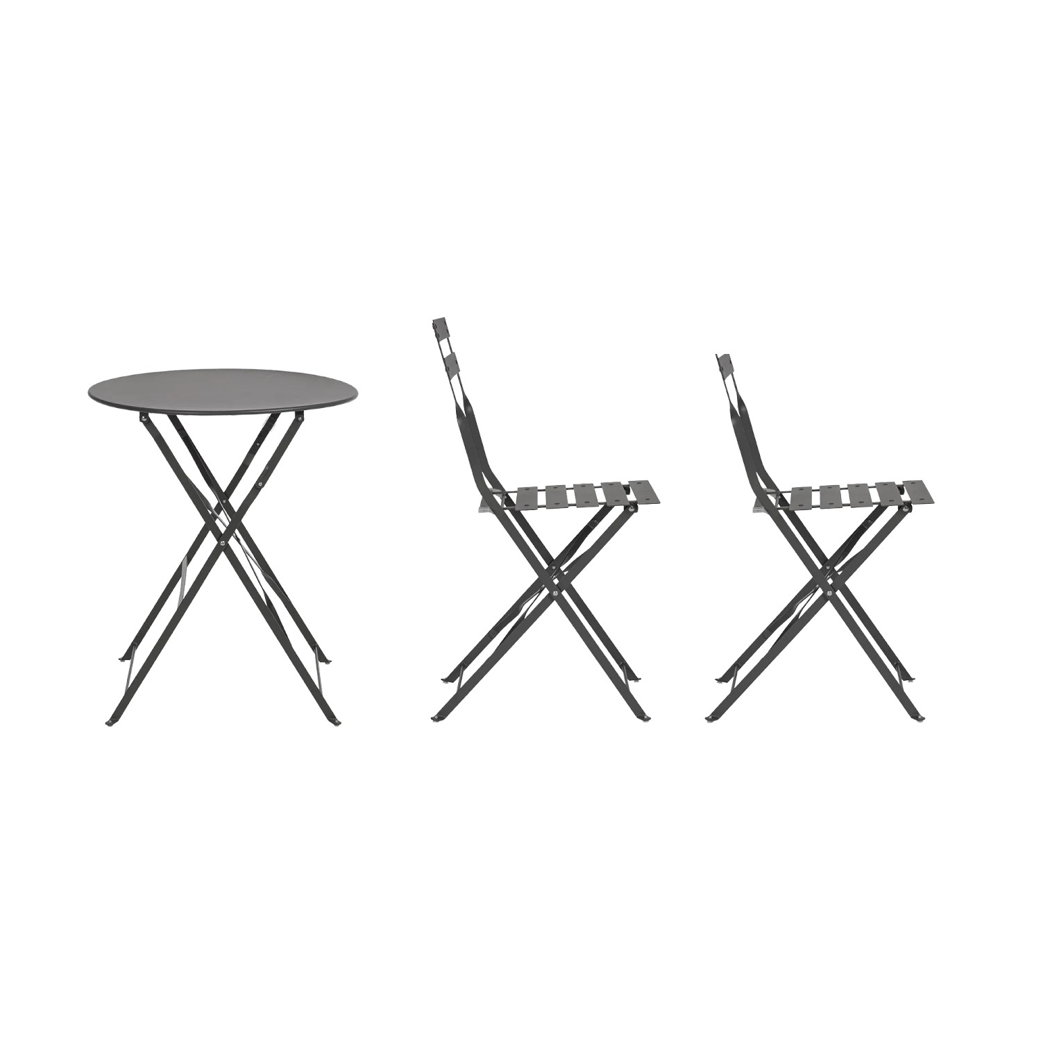 Set bistrot pieghevole AUSTIN in acciaio, composto da tavolo e due sedie per terrazza e giardino.