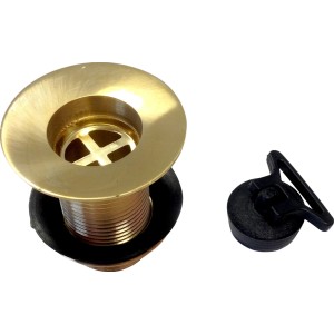 Raccordo di scarico dorato con tappo nero per fontane da giardino.