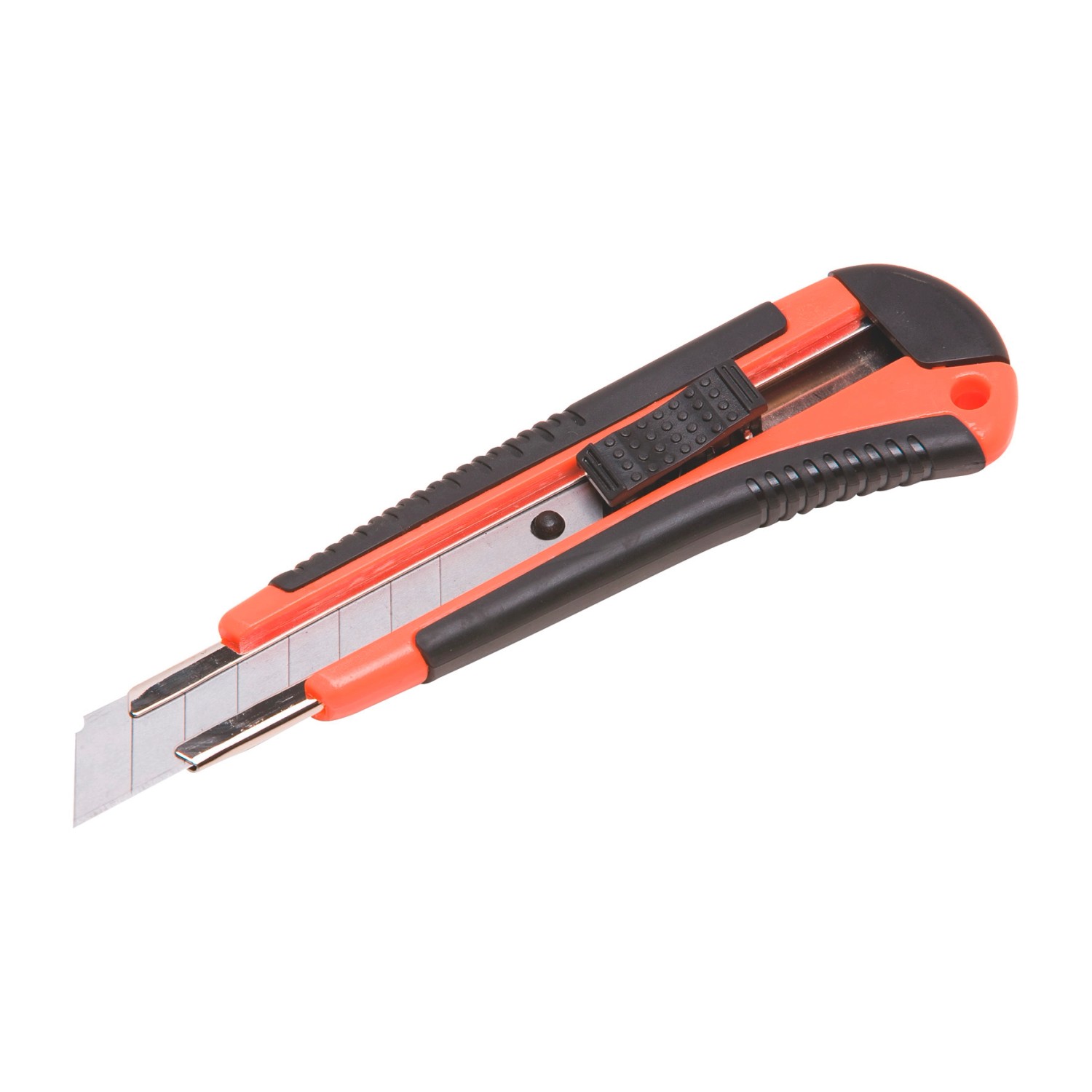 Cutter OBI con manico arancione e nero e lama retrattile.