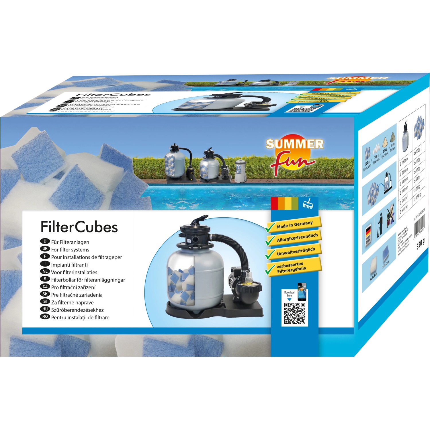 Summer Fun Filtercubes 320g per sistemi di filtraggio piscina in scatola.