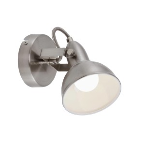 Faretto t.b.t., finitura in metallo spazzolato, ideale come lampada da soffitto o parete.
