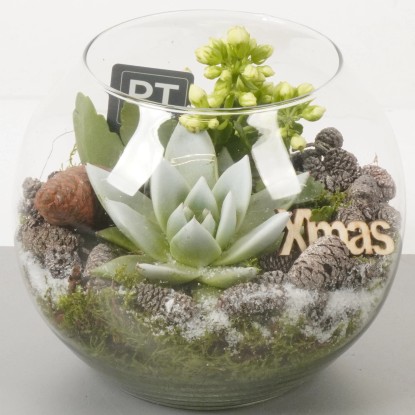 Composizione in sfera di vetro Ø cm 16 fiori bianchi