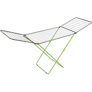 Stendibiancheria t.b.t. con struttura verde e fili per stendere argentati.