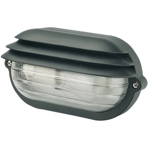 Applique da esterno t.b.t. ovale nera con vetro rigato.