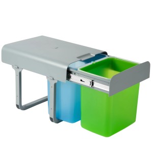 Pattumiera t.b.t. con due contenitori (blu, verde) e sistema estraibile grigio.