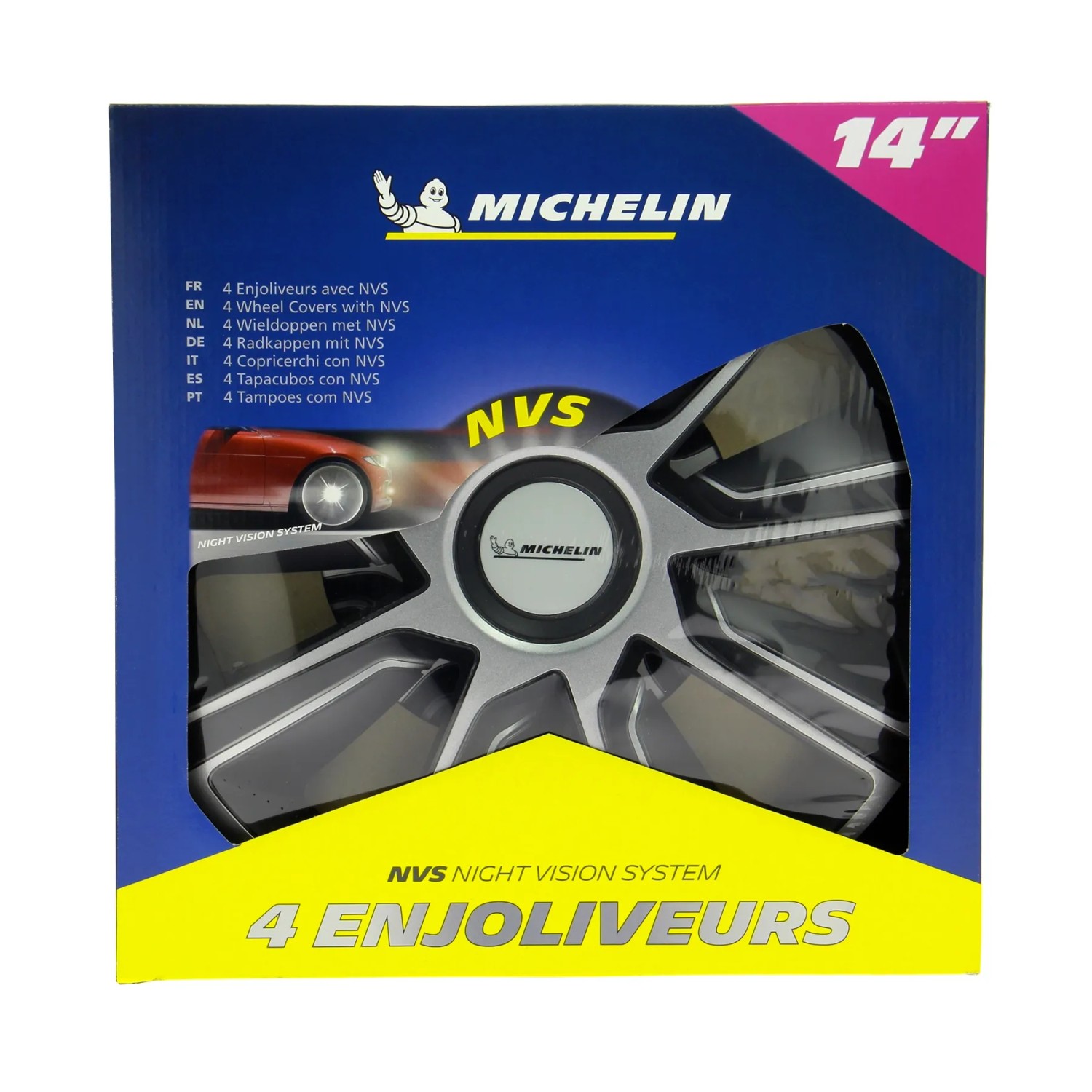 Copricerchi Michelin 14 pollici, set da 4 con NVS. Accessorio auto per una migliore visione notturna.