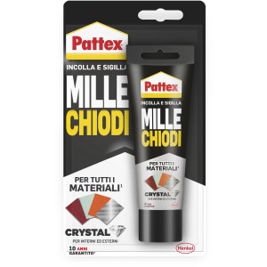 Pattex Mille Chiodi Crystal adesivo per vari materiali, ideale per interni ed esterni.