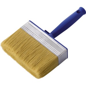 Pennello largo con manico blu per un'applicazione uniforme della pittura.