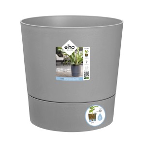 Vaso per piante rotondo Elho Greensense, 30 cm, cemento chiaro, con sistema di irrigazione e indicatore del livello dell'acqua.