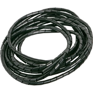 Guaina a spirale nera, Ø 8 mm, 5 m, per gestione e protezione cavi.