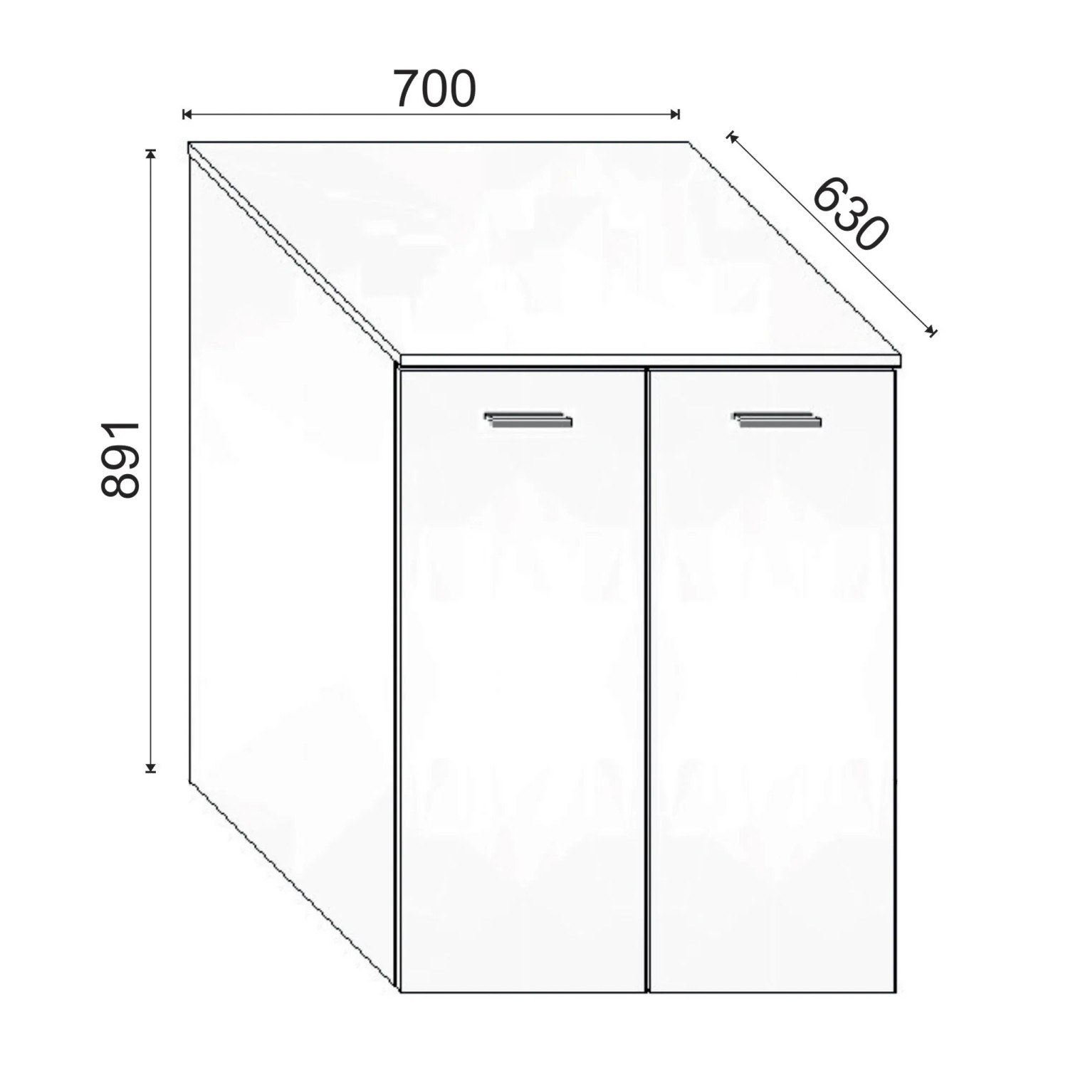 Schizzo di un mobile bagno sospeso bianco t.b.t. con dimensioni.