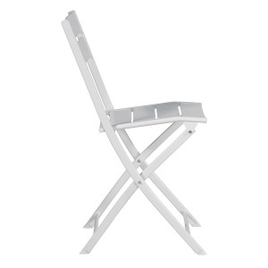 Silhouette bianca di sedia da giardino, vista laterale. Sedia pieghevole per patio e giardino.