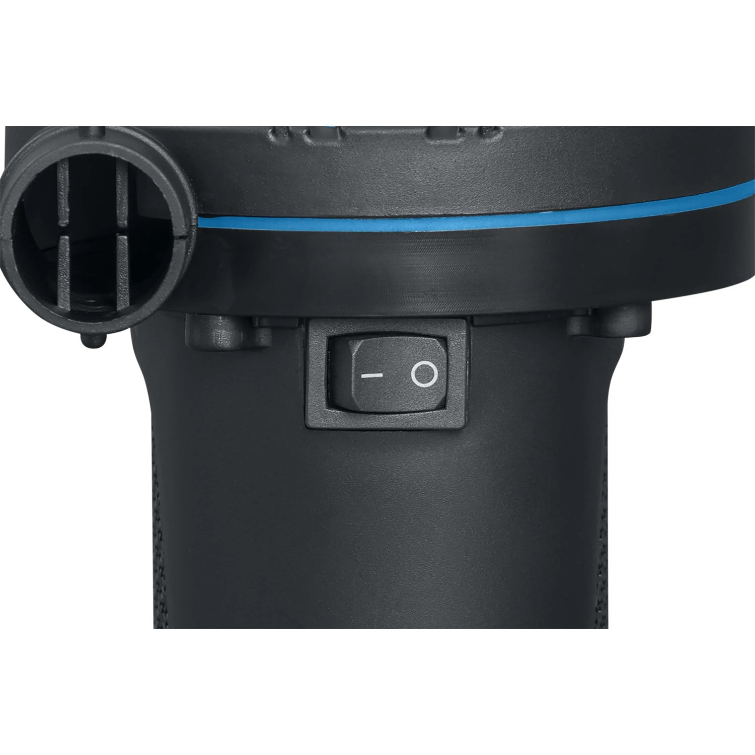 Dettaglio della pompa elettrica Bestway PowerTouch con interruttore e attacco adattatore.