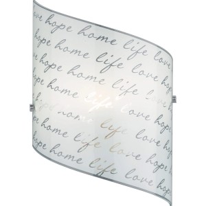 Applique curva con scritte argentate. Lampada da parete per un'illuminazione d'atmosfera.