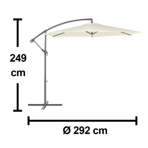 Ombrellone a braccio t.b.t. con telo rettangolare beige e dimensioni (249 x 292 cm).