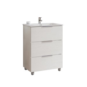 Mobile bagno t.b.t. bianco con tre cassetti e lavabo da appoggio.