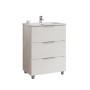 Mobile bagno t.b.t. bianco con tre cassetti e lavabo da appoggio.