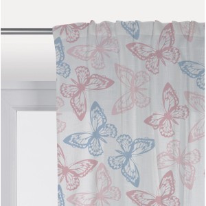 Tenda t.b.t. con farfalle rosa e blu.