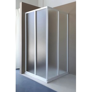 Box doccia angolare con vetro satinato per il bagno.