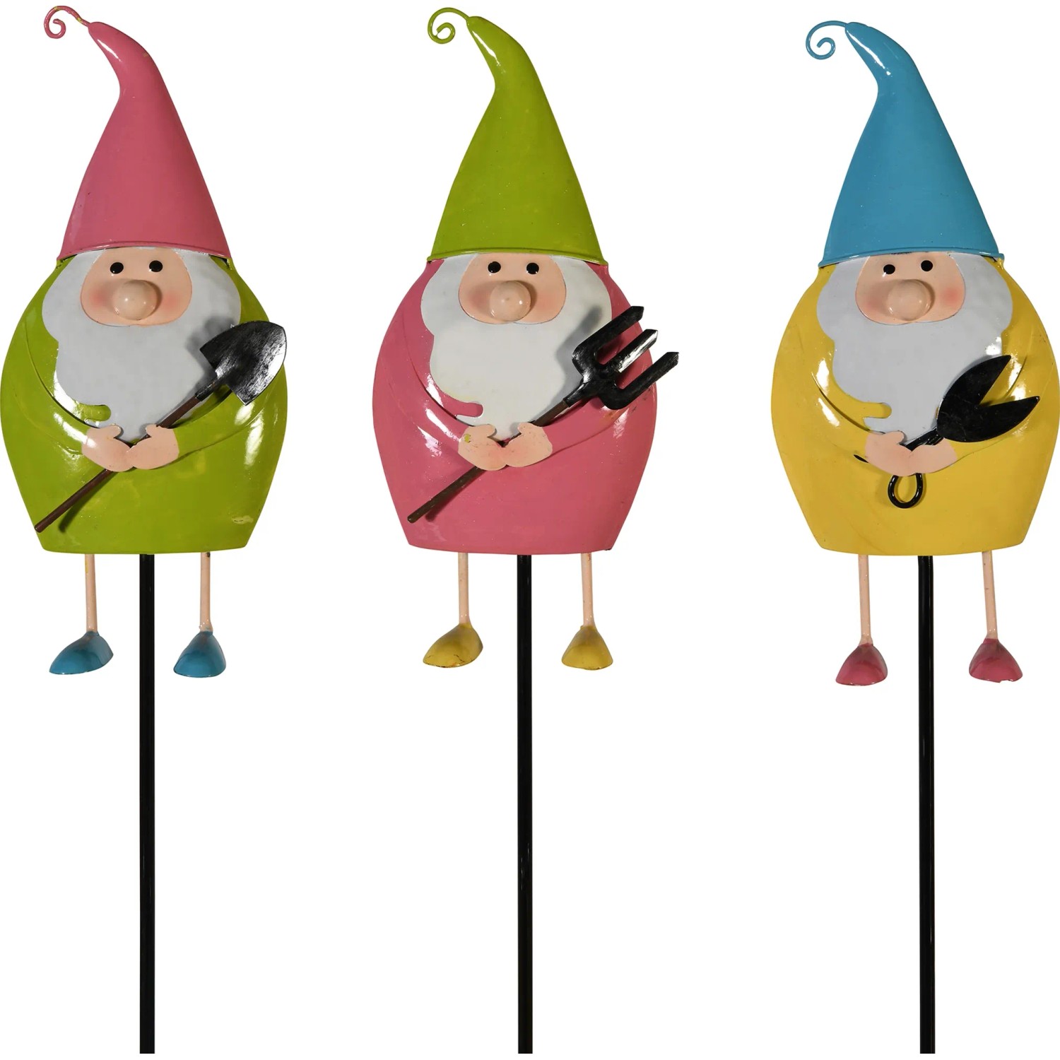 Paletto da giardino nano, set da 3 pezzi, multicolore, 116 cm, in metallo, decorazione da giardino.
