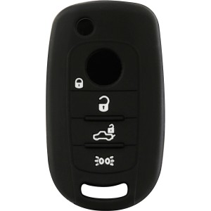 Custodia protettiva in silicone nero per chiavi auto con quattro pulsanti.